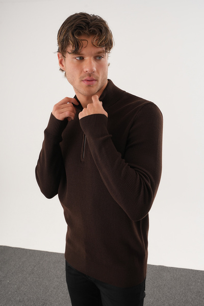 No Way Ανδρικό πουλόβερ με μισό φερμουάρ και βασικό πλεκτό πουλόβερ