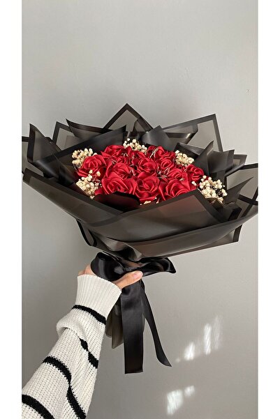 Buketim Seninle 13'lü Kırmızı Cipsolu Işıklı Solmayan Saten Gül Buketi, Sevgiliye Hediye