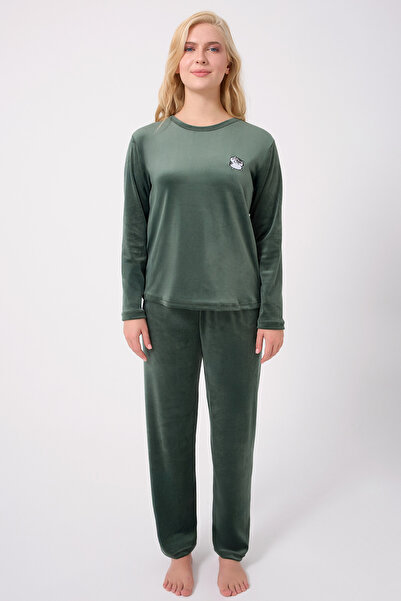 TURAY Stella Lauren Kadife Uzunkol Kadın Yeşil Pijama Takımı