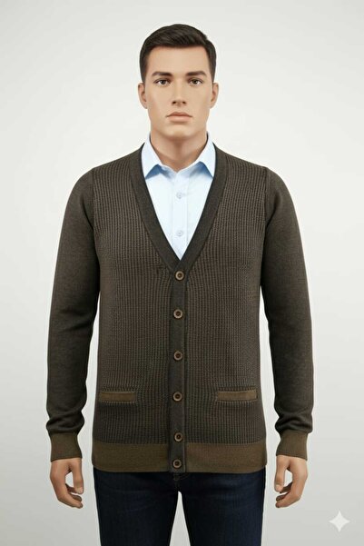 güncüoğlu Battal Size Buttoned Pocketed Men's Knitwear Cardigan