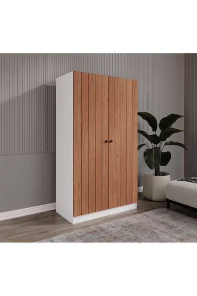 SEVENPAL MOBİLYA ESEN 2 KAPILI 6 BÖLMELİ BAMBU-BEYAZ ELBİSE DOLABI