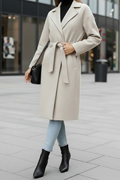 GiyinGo Dámsky kabát z dovozu mliečnej kávy s podšívkou a opaskom