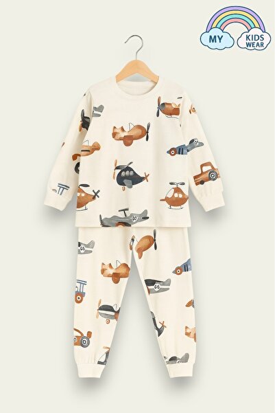 My Kids Wear Çocuk Pamuklu Desenli İkili Pijama Takımı 4-8 Yaş 12235