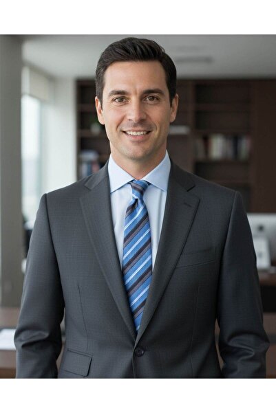 1001 Kravat ربطة عنق زرقاء بخطوط رمادية بعرض 8 سم