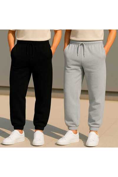 TREND ALİSSE Ανδρικό μαύρο γκρι παντελόνι φόρμας 2 τεμαχίων με τσέπες, άνετο ...
