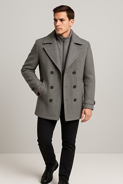 centilmen Yaka Fermuar Detaylı Kaşe Kaban 480-25k Gri