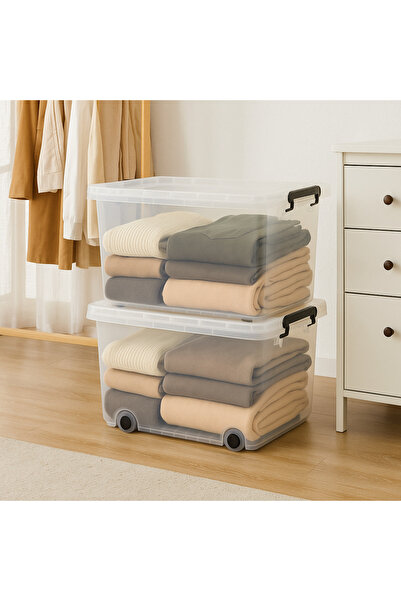 SUPPLIER 58L Clear Plastic Storage Container with Wheels and Lid, Portable & Stackable with Locking Lid