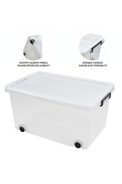 SUPPLIER 58L Clear Plastic Storage Container with Wheels and Lid, Portable & Stackable with Locking Lid