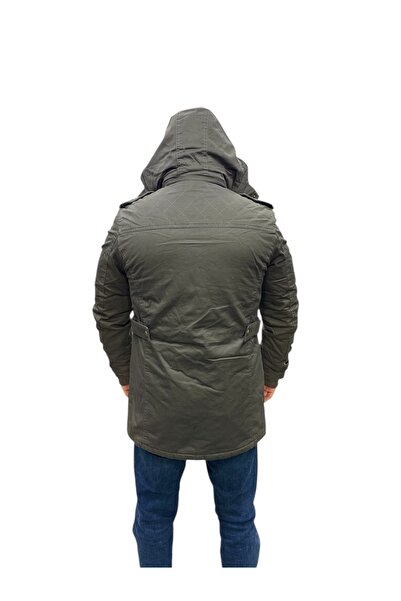 DYNAMO Men's Khaki Hooded Fur Lined Waterproof Coated Thick Coat