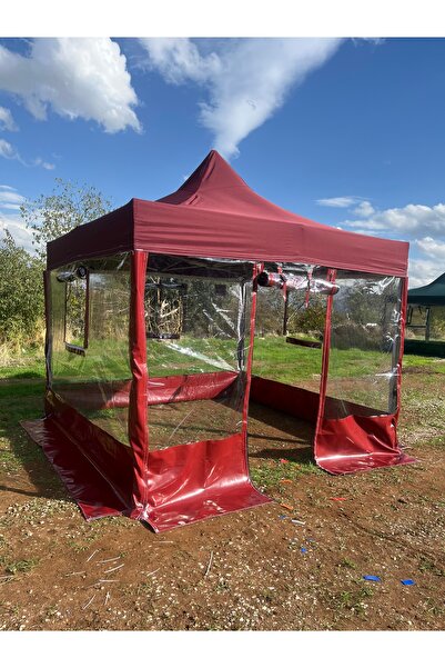 HİLAL ŞEMSİYE 3x3 GAZEBO ÇADIR 4 TARAFI ŞEFFAF İLE KAPALI BORDO