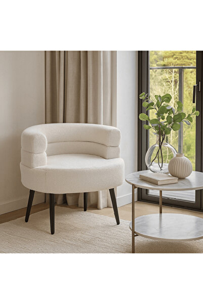 N ZONE كرسي أنيق من القماش بتصميم بوكلية - كرسي ديكور عصري باللون الأبيض