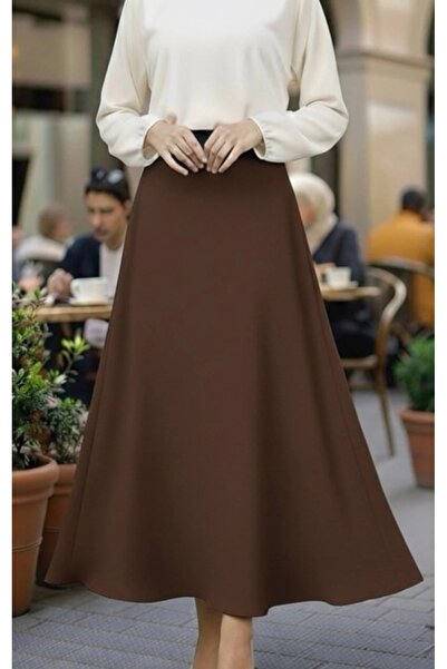 Dagü Design تنورة طويلة نسائية من قماش السكوبا باللون البني