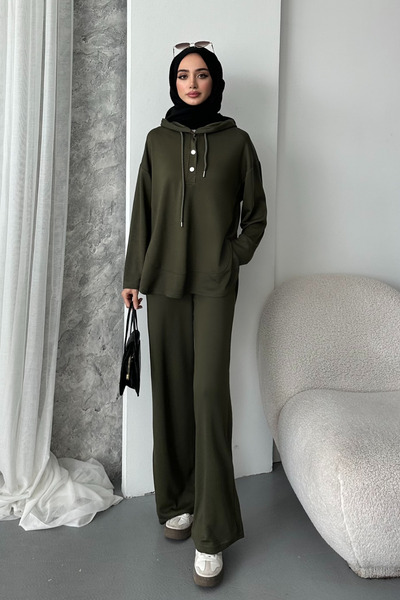 Balenbi Women's Modal Fabric Snap Fastener Hooded Oversized Tunic Set 1119