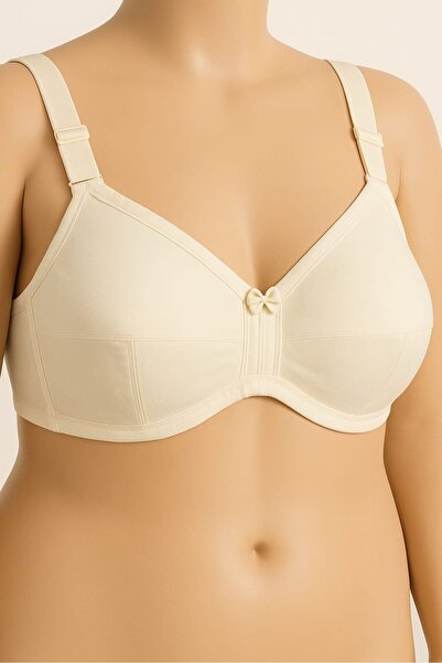 enmodaiçgiyim Plus Size D Cup Spongeless Underwire-Free Patterned Gathering Bra – Ecru