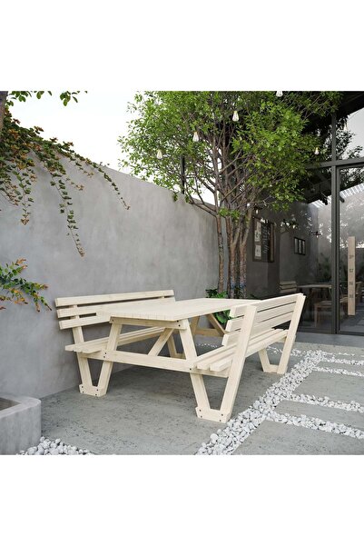 RENAZZO Sırt Destekli Ahşap Piknik Masası 6 kişilik