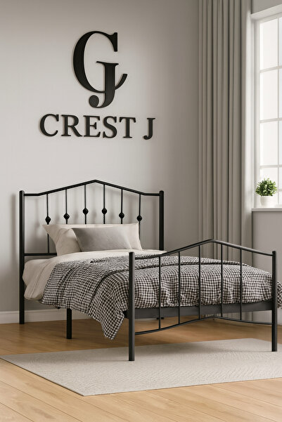 Crestj Elegant Metal Bed with Circular Decorations - Black 190cm x 90cm