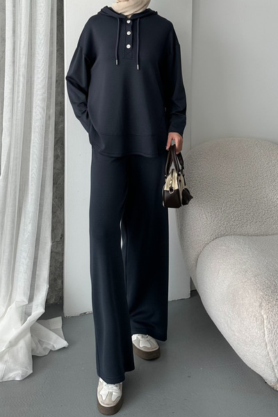 Balenbi Women's Modal Fabric Snap Fastener Hooded Oversized Tunic Set 1119