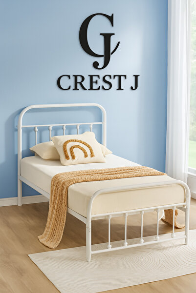 Crestj سرير معدني متين نفر لون ابيض 190سم * 90 سم