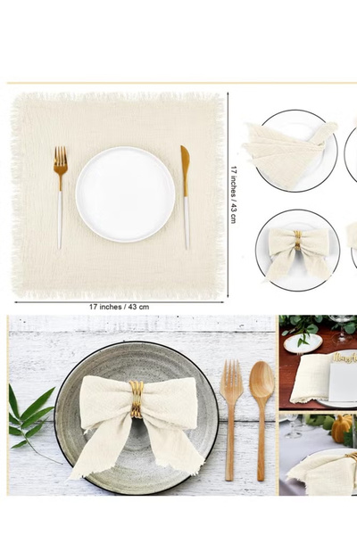 Generic مناديل قماش من القطن والكتان، 12 قطعة مناديل قماش مصنوعة يدويًا مع هامش، 43 × 43 سم من القماش الناعم