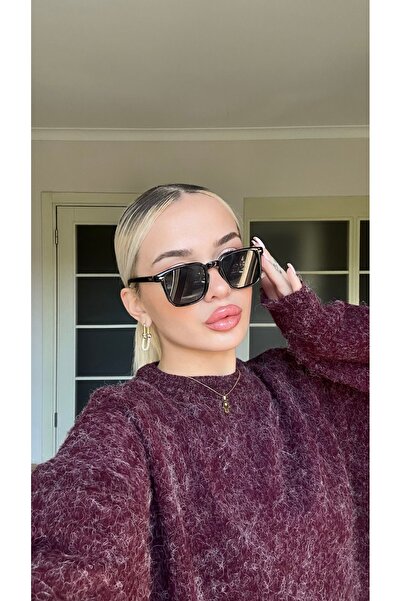 Angel Eyes Black Square Framed - Gold Detailed Glass Sunglasses UV400 Protected