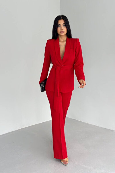 AKD Atelier Women's double belted blazer jacket pants set