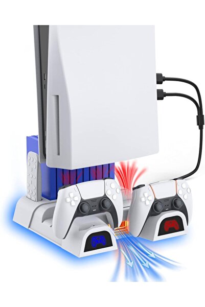 SonyEricsson Multifunctional Charging Cooling Dock for Ps5/Ps5 Slim Console with Dual Controller Charging Station