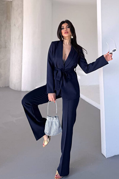 AKD Atelier Women's double belted blazer jacket pants set