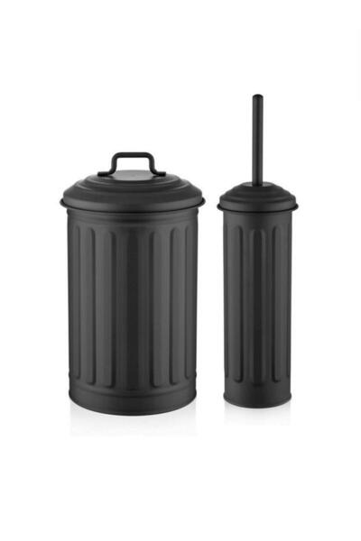 The Mia Trash Can & Toilet Brush Set Black Glv0644