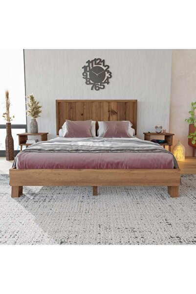 RENAZZO Hüma Model Ceviz Renk Çam Ahşap Karyola ( Dikey )