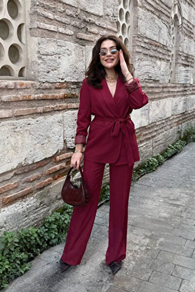 AKD Atelier Women's double belted blazer jacket pants set