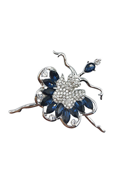 PUFO Elegant women's brooch in the shape of a ballerina, Dancer ballerina, silver/blue