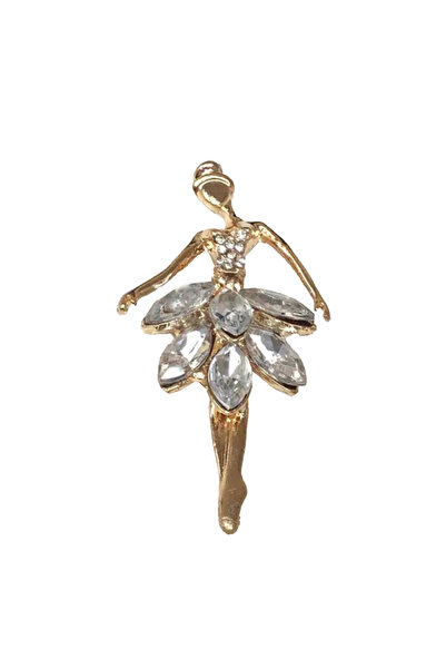 PUFO Elegant women's brooch in the shape of a ballerina, Brilliant ballerina, gold
