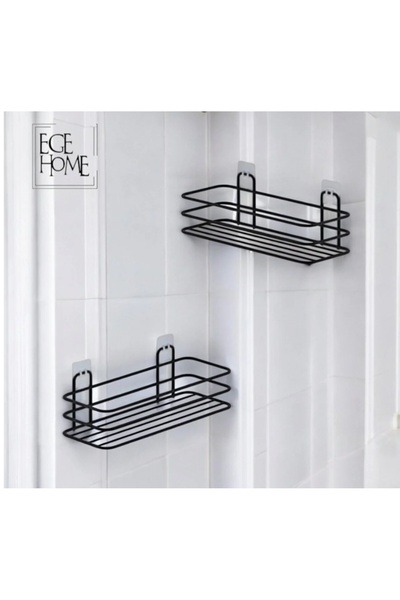 Home Banyo Düzenleyici Şampuanlık Sabunluk Yapışkanlı 2 Adet Banyo Rafı Mat Siyah Duş Rafı Organizer