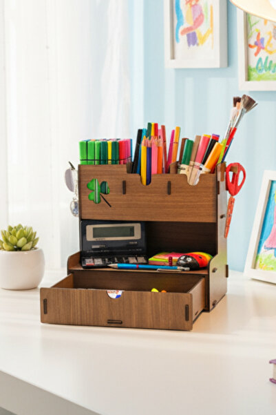 Simux منظم خشبي لسطح المكتب من كلوفر ذو 4 أقسام مع درج - منظم متعدد الأغراض ل...