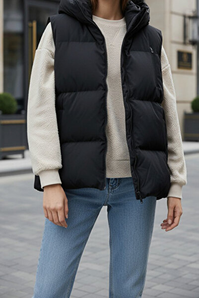 CurcunaShop Women's Puffer Vest with Hood and Pockets