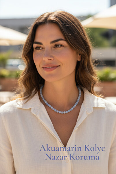 NBS Beautiful Naturel Stones قلادة من حجر الزبرجد الطبيعي باللون الأزرق السحري الطبيعي مقاس 8 مم 40-42 سم