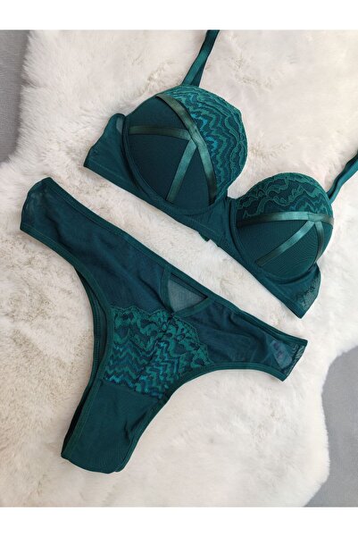 Love Angels Σετ εσώρουχα με δαντέλα και ριγέ επενδυμένα εσώρουχα με εσώρουχα - Σετ εσώρουχα