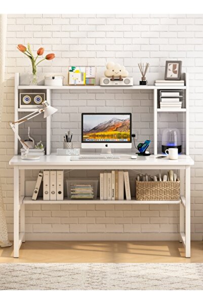 Bangiga مكتب كمبيوتر مع رف تخزين، طاولة دراسة للكتابة مع رف كتب للطلاب أو مكتب منزلي