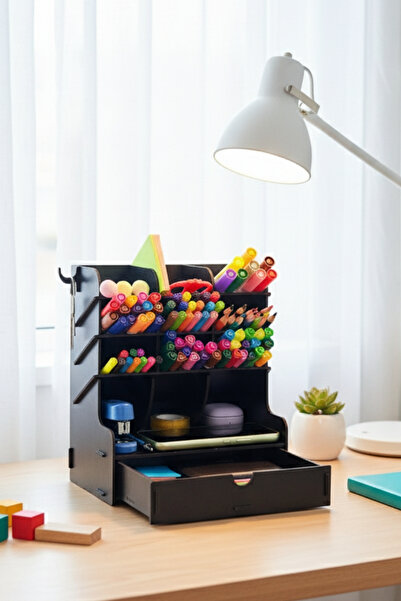 Simux منظم خشبي لسطح المكتب مكون من 9 أقسام - حامل أقلام - منظم متعدد الأغراض...