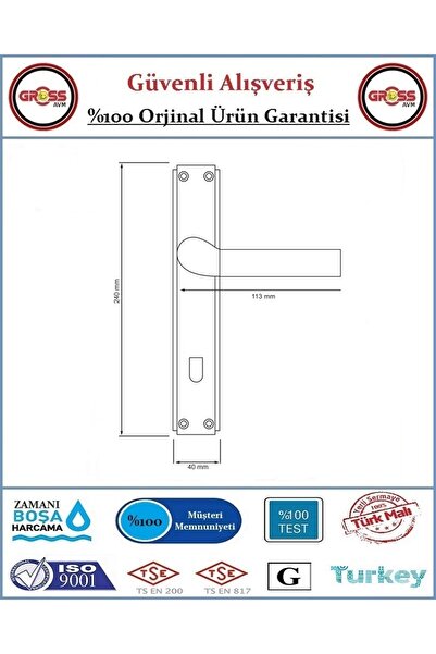GrossAVM Parçalı Wc Banyo Kapı Kolu - Mat Siyah - 1 Takım Ön ve Arka - Sağ