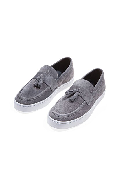 Vantaggio Ανδρικά αθλητικά παπούτσια Tassel Grey Suede από γνήσιο δέρμα