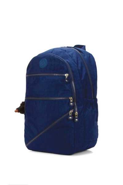 GreandBags Unisex Lacivert A Kalite Lüx Krınkıl Kumaş Ortaokul Lise Üniversite Çantası Spor Çantası