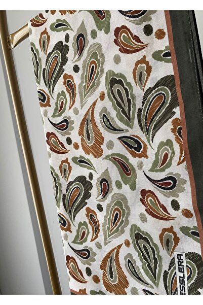 ESSLERA Πράσινο βαμβακερό μαλακό κασκόλ με σχέδιο