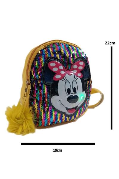 dinamik çocuk Kız Çocuk Işıklı Ponponlu Mickey Mouse Pullu Çocuk Sırt Çantası, Anaokulu Ve Gündelik Çanta