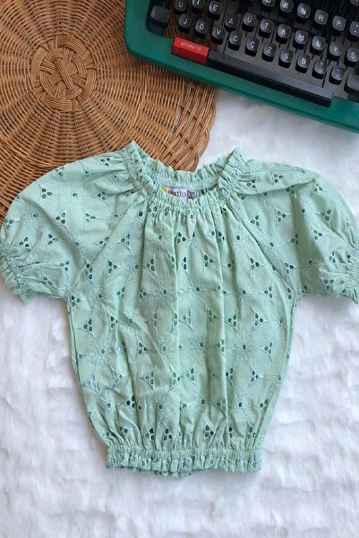 dinamik çocuk Κοριτσίστικη μπλούζα με κέντημα με γιακά μανίκια και ελαστική μέση