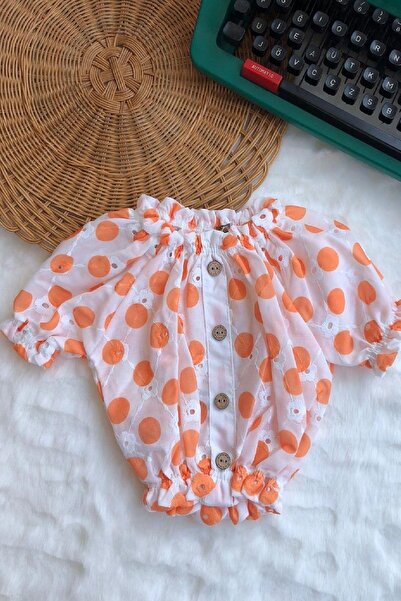 dinamik çocuk Дівчача коротка блузка з гумкою та бродеризацією в горошок
