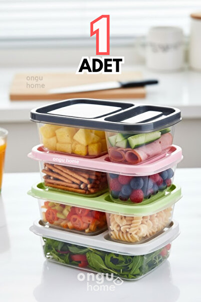 ongu home Diyet Saklama Kabı 2 Bölmeli Pratik Taşınabilir Smart Dikdörtgen Be...
