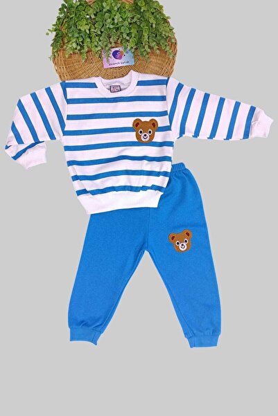 dinamik çocuk طقم أطفال للجنسين - طقم علوي وسفلي موسمي مع تطريز تيدي بير، 2 خ...