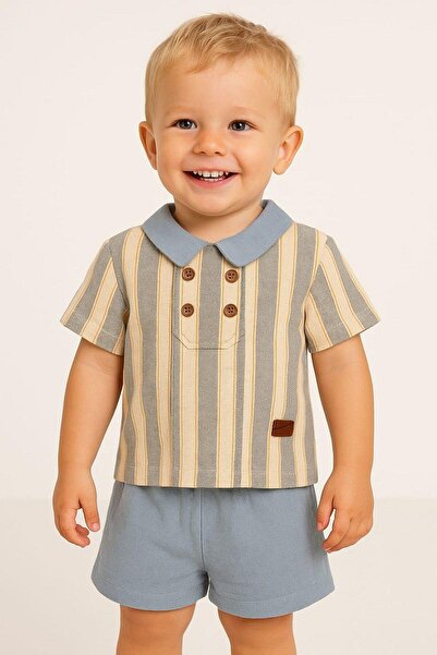 dinamik çocuk Baby Boy/Child Collared 2-Piece Set Raw Linen Summer Fabric Bottom Top 3-6-9-12-19-24Months