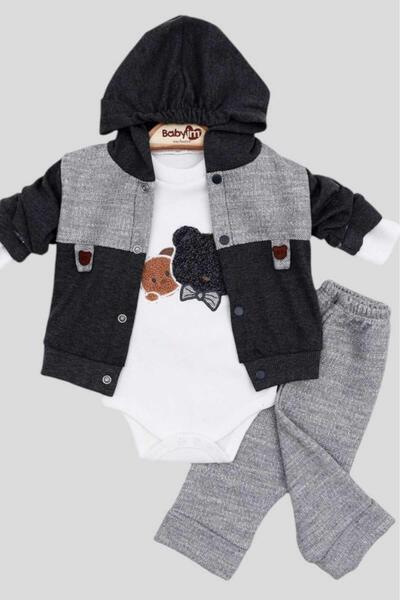 dinamik çocuk 3-Piece Seasonal Hooded and Bear Detailed Bodysuit Set for Baby Boy